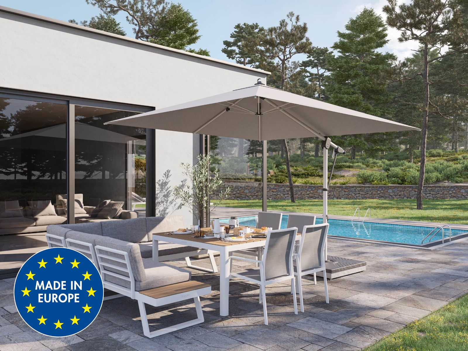 Ombrellone rettangolare a braccio grigio chiaro di Doppler